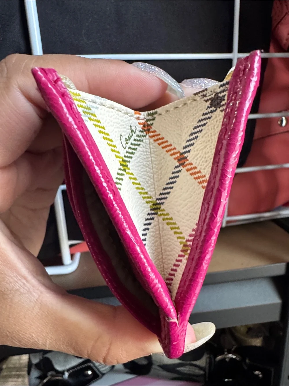 Coach tattersall plaid cardholder / cosmetic case